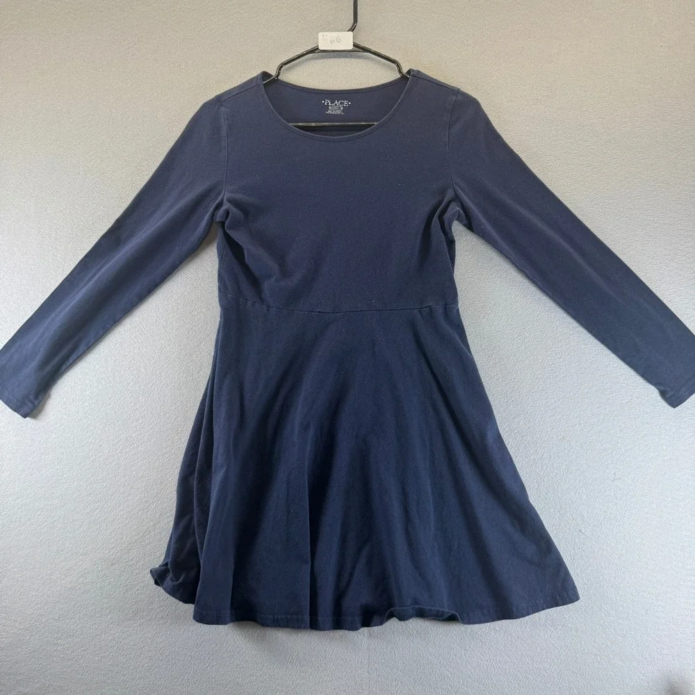 The Children's Place Girls Navy Blue Long Sleeve Skater Dress XXL 16